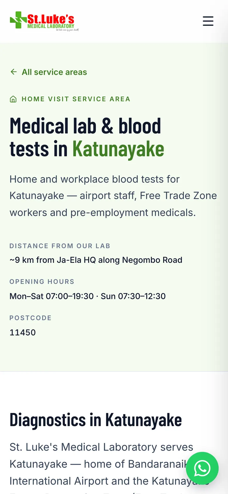 Katunayake landing page on mobile