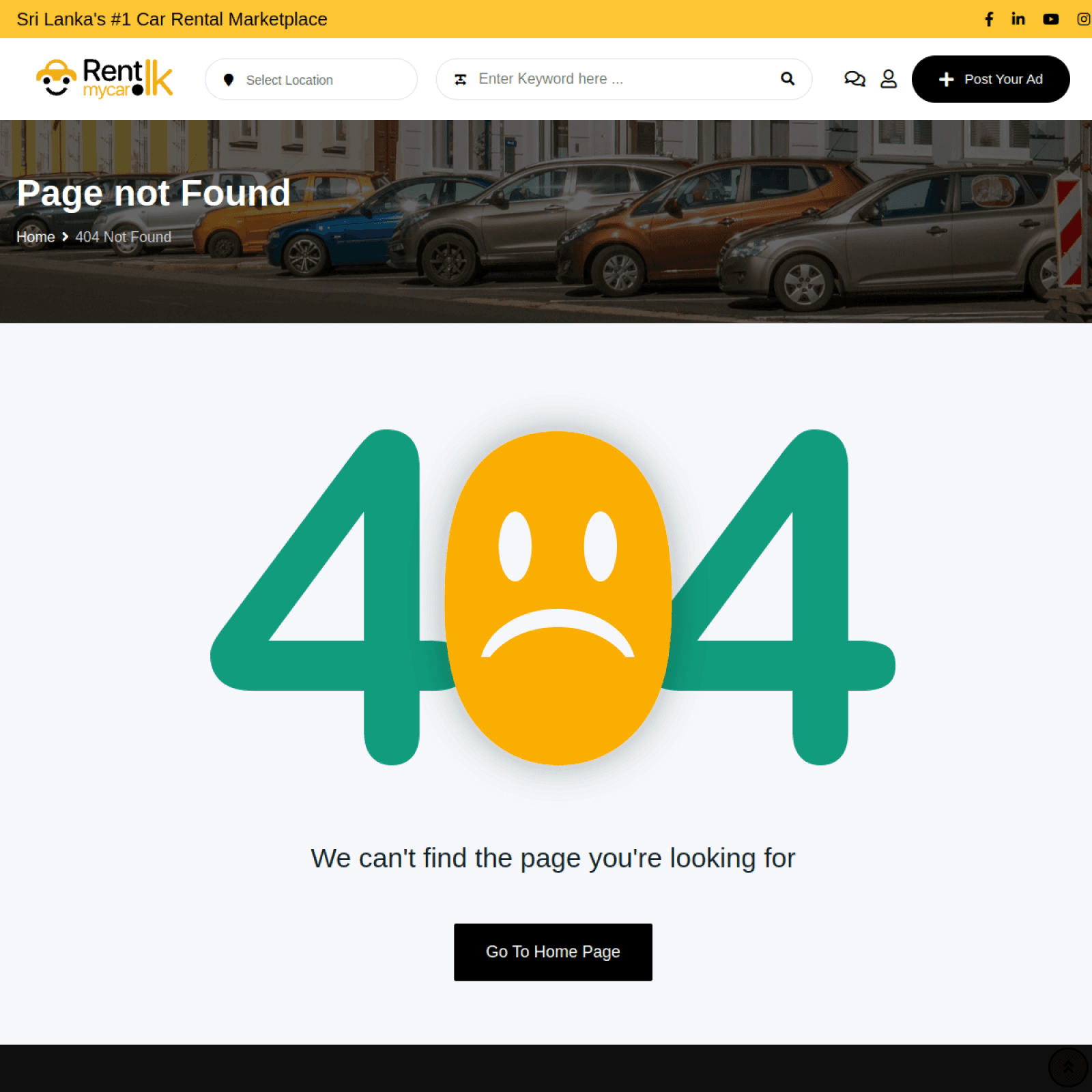 RentMyCar.lk car category page showing listing cards and filters