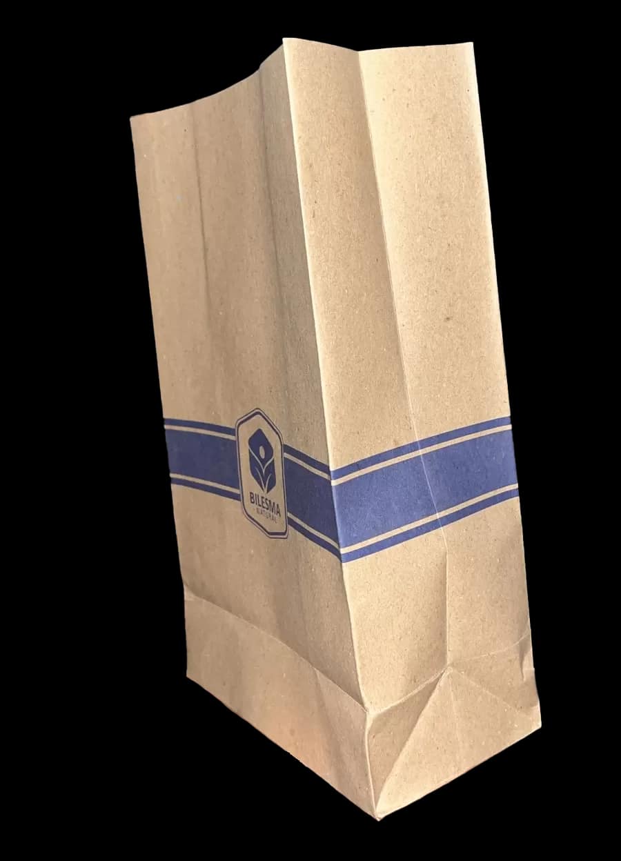 Original Bilesma Natural kraft carry bag with a blue band, before the Uniix Studio redesign