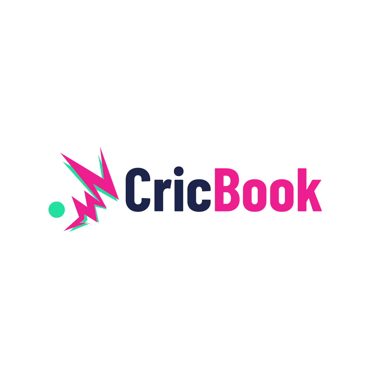 CricBook logo lockup on white — spark mark with Cric in navy and Book in magenta
