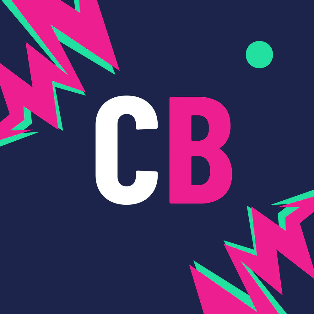 CricBook CB monogram on navy with lightning accents