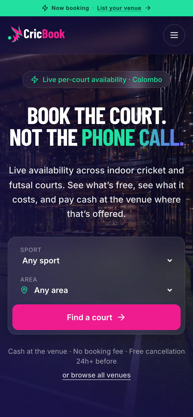CricBook homepage on a phone