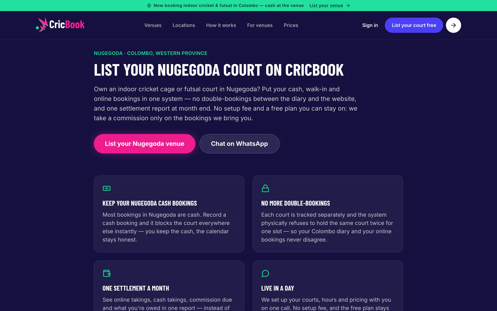 CricBook List your Nugegoda court page
