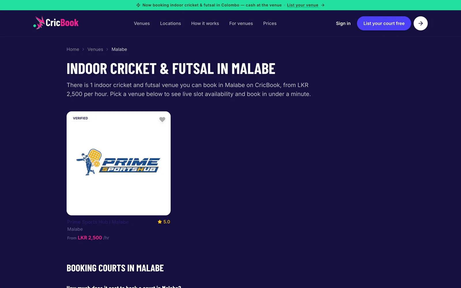 CricBook Indoor cricket & futsal in Malabe area page