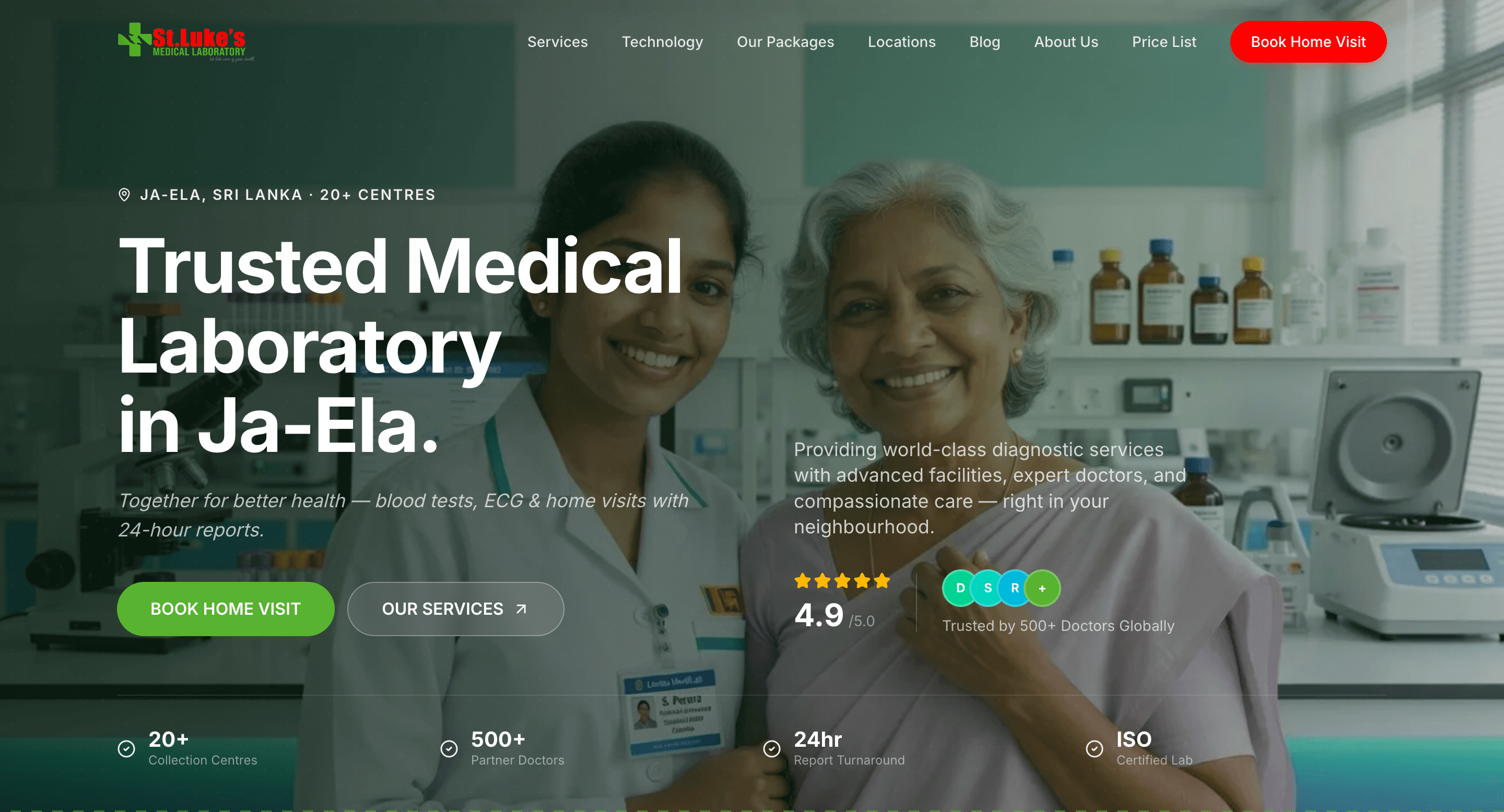 St Luke's homepage hero showing 24-hour reports and partner doctor count